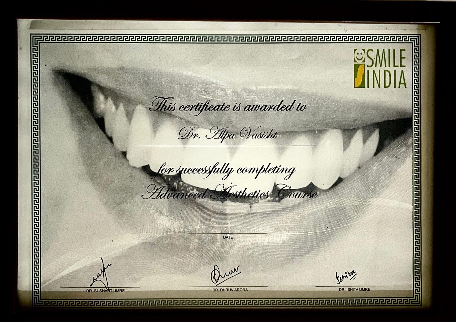 Smile India certificate
